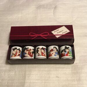Set of 5 Korean Folklore Pictures Sake Cups, Shot Glasses or ceramic tea cups